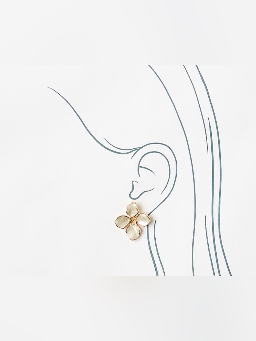 Oversized Floral Petal Stud Earrings in White and Gold - Picture 2 of 5